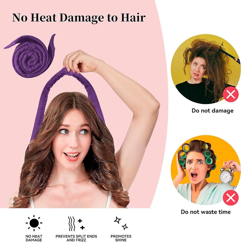 Flylipu Heatless Curling Rod Headband, Upgraded 60' Extra Long Soft Velvet Hair Curlers to Sleep In, No Heat Curls for Most Hair Types, Includes Directions (Purple, 1 Count) - Image 3